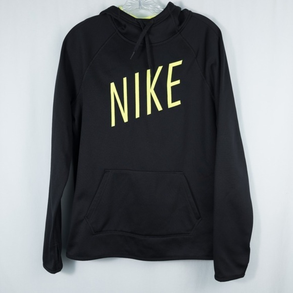 Nike Neon Spell Out Therma Dri Fit Hoodie Womens Medium Embroidered Black 803449